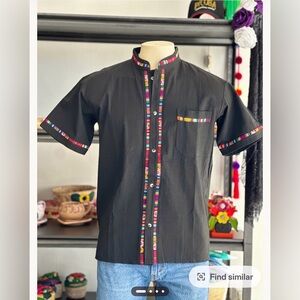 Traditional Mexican Guayabera shirt, colourful embroidery, manta 100% cotton, LG